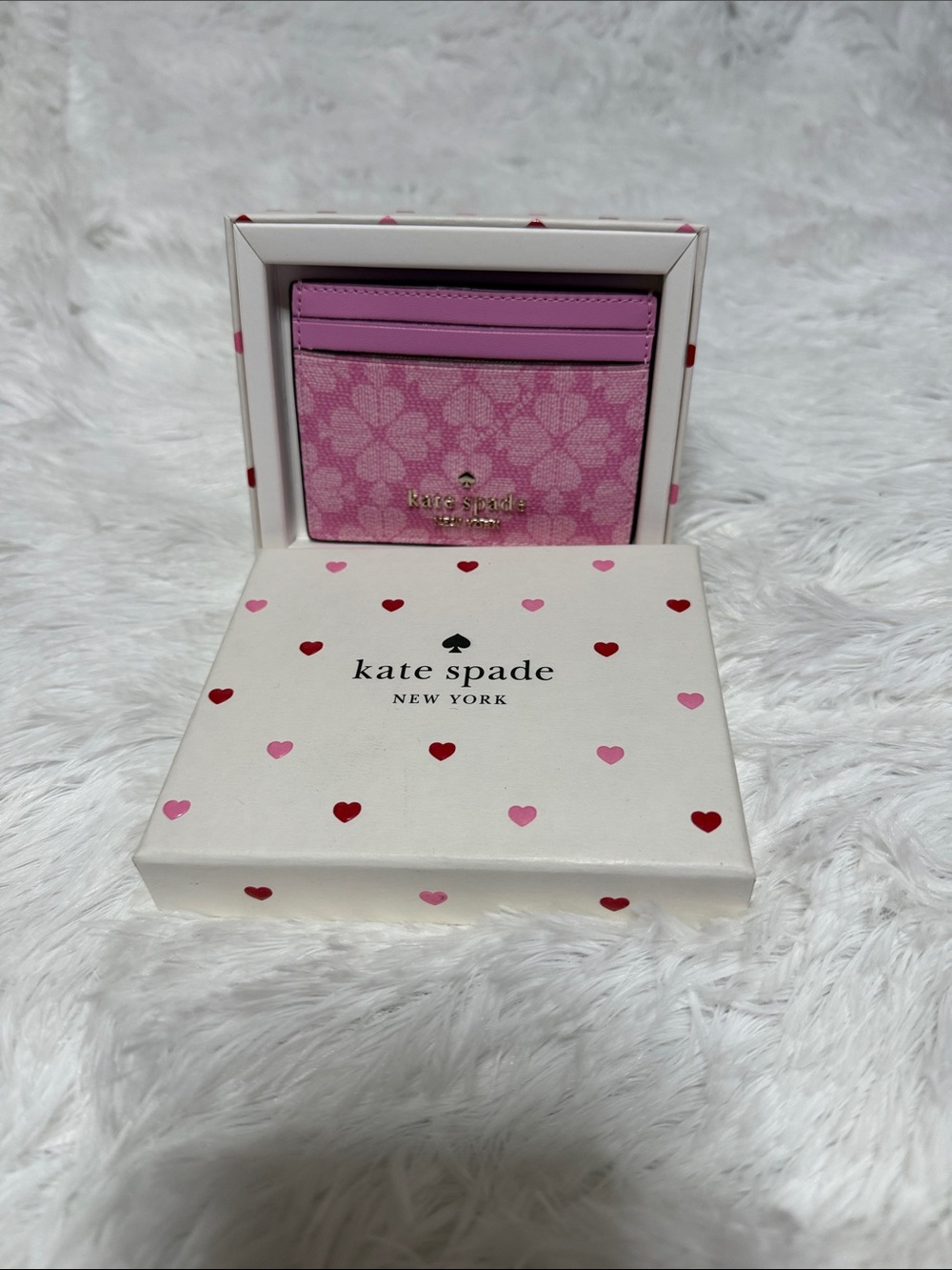 kate spade Pink Floral Card Wallet with Gold Logo